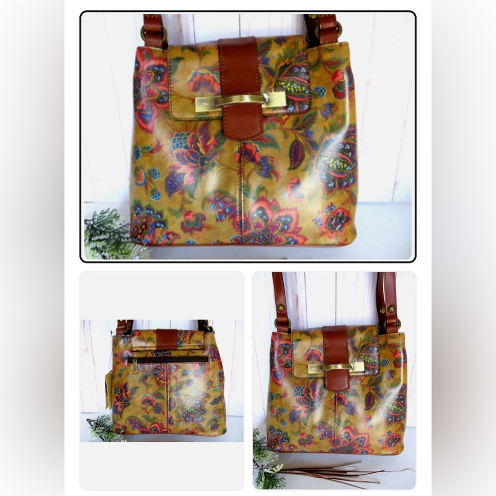 Patricia Nash Multicolor Floral Shoulder Bag with Brown Leather Trim